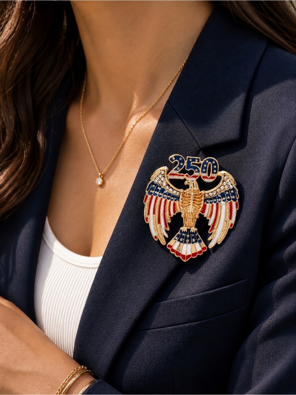 Patriotic Eagle 250 USA American Flag Crystal Brooch